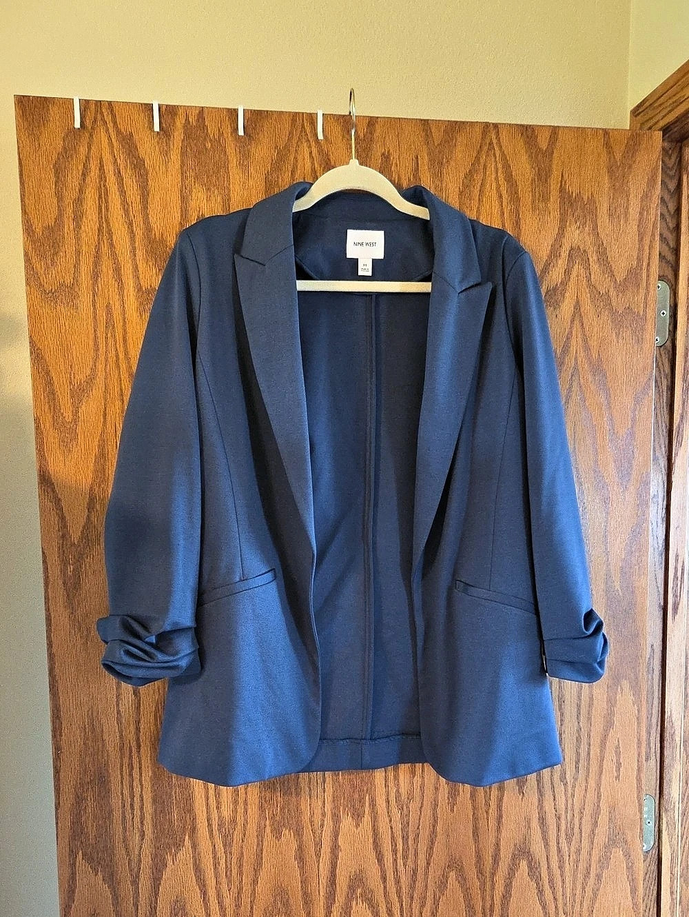 Nine West Knit Open-Front Blazer Blue Blazer Medium